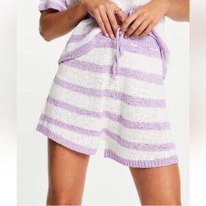 Purple and White Striped Knit Shorts